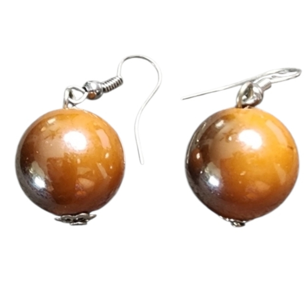 Brown Faux Pearl Drop Earrings